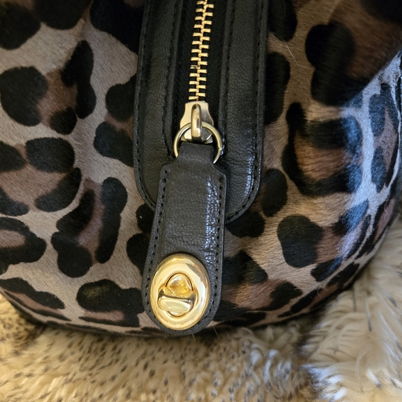 COACH Large Edie Ocelot Leopard Print Haircalf Leather Shoulder Bag 33605 $1200 - Picture 6 of 10